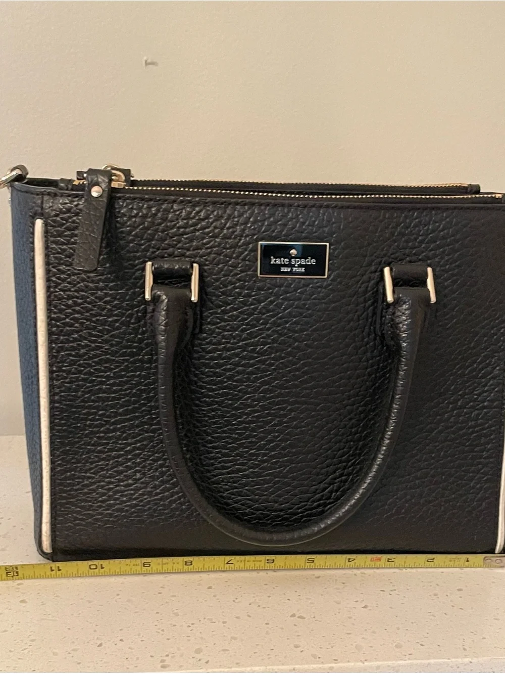 kate spade Black Pebbled Leather Satchel with Gold Accents